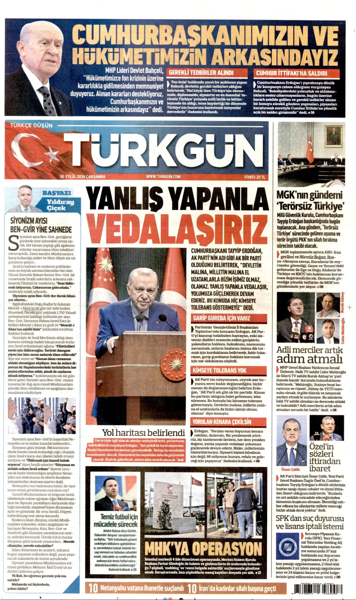 Türkgün birinci sayfa manşeti (01 Ekim 2026)