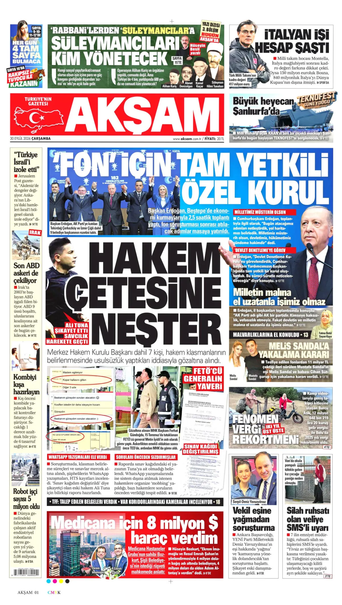 Akşam birinci sayfa manşeti (01 Ekim 2026)