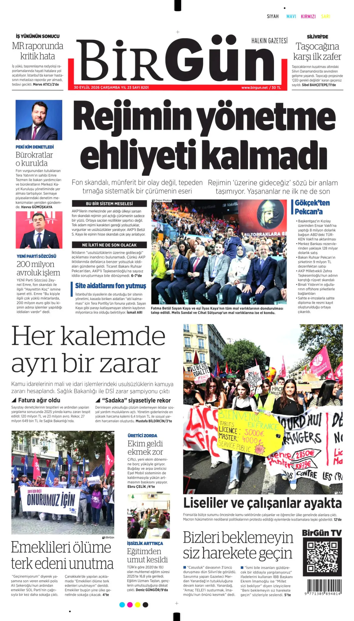 BirGün birinci sayfa manşeti (01 Ekim 2026)