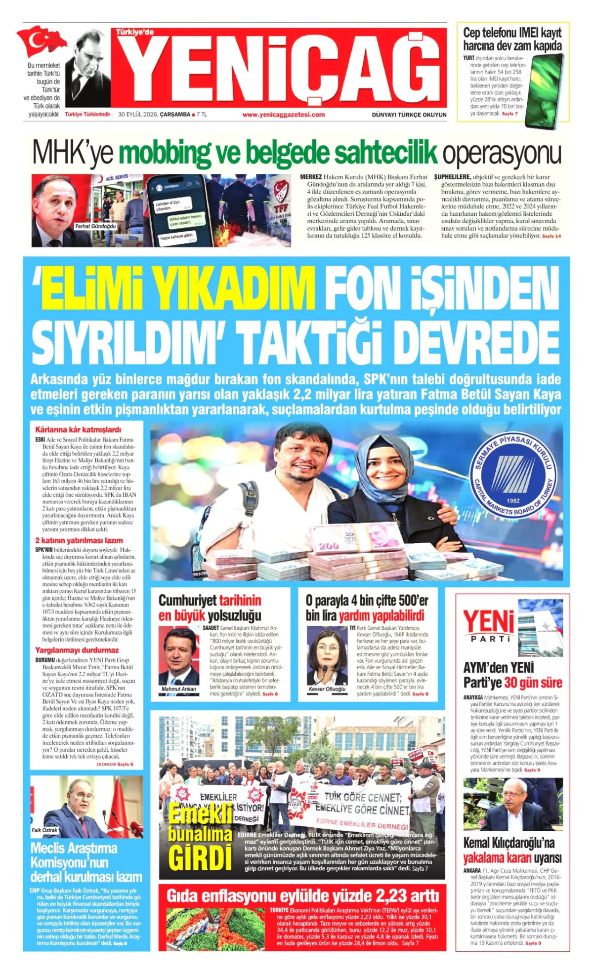 Yeniçağ birinci sayfa manşeti (01 Ekim 2026)