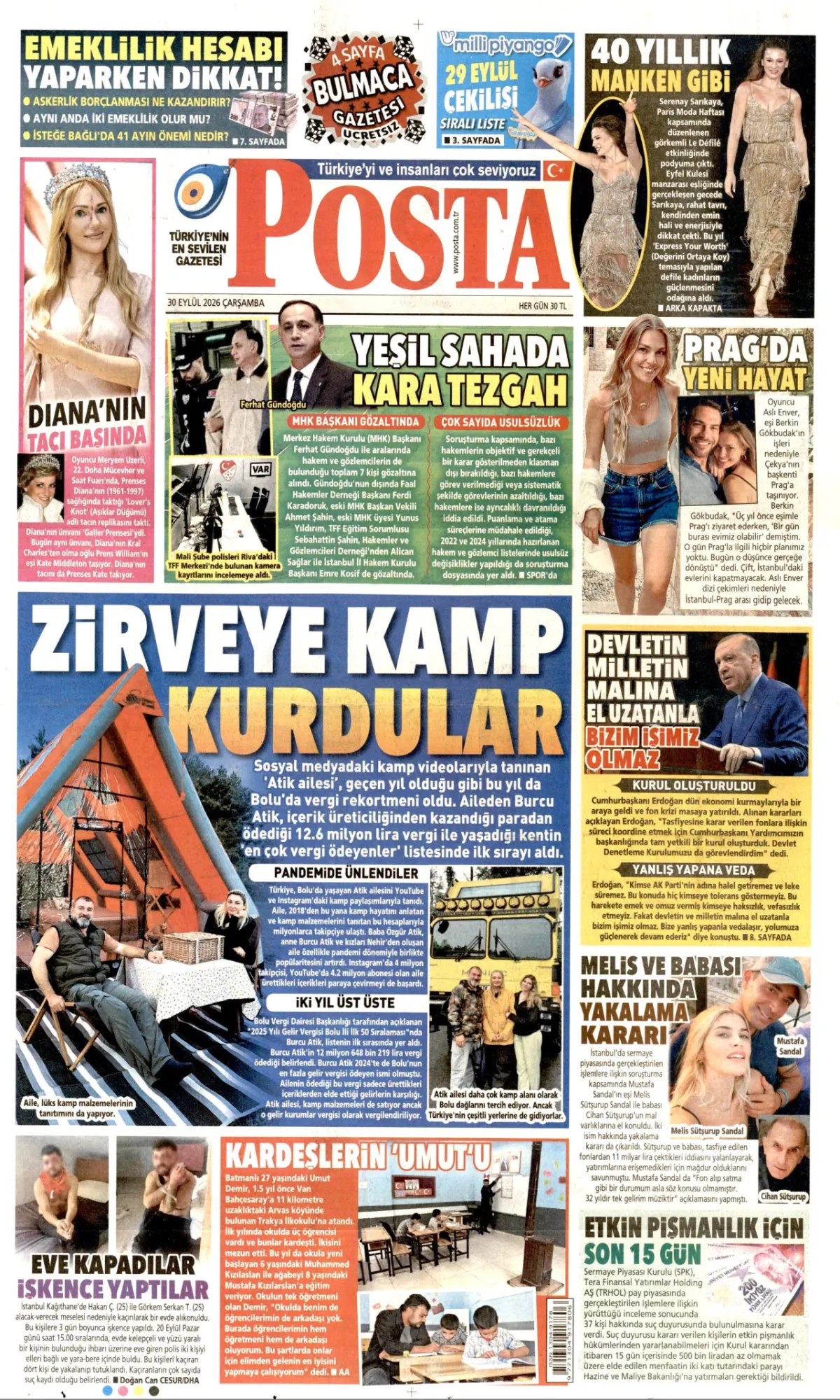 Posta birinci sayfa manşeti (01 Ekim 2026)