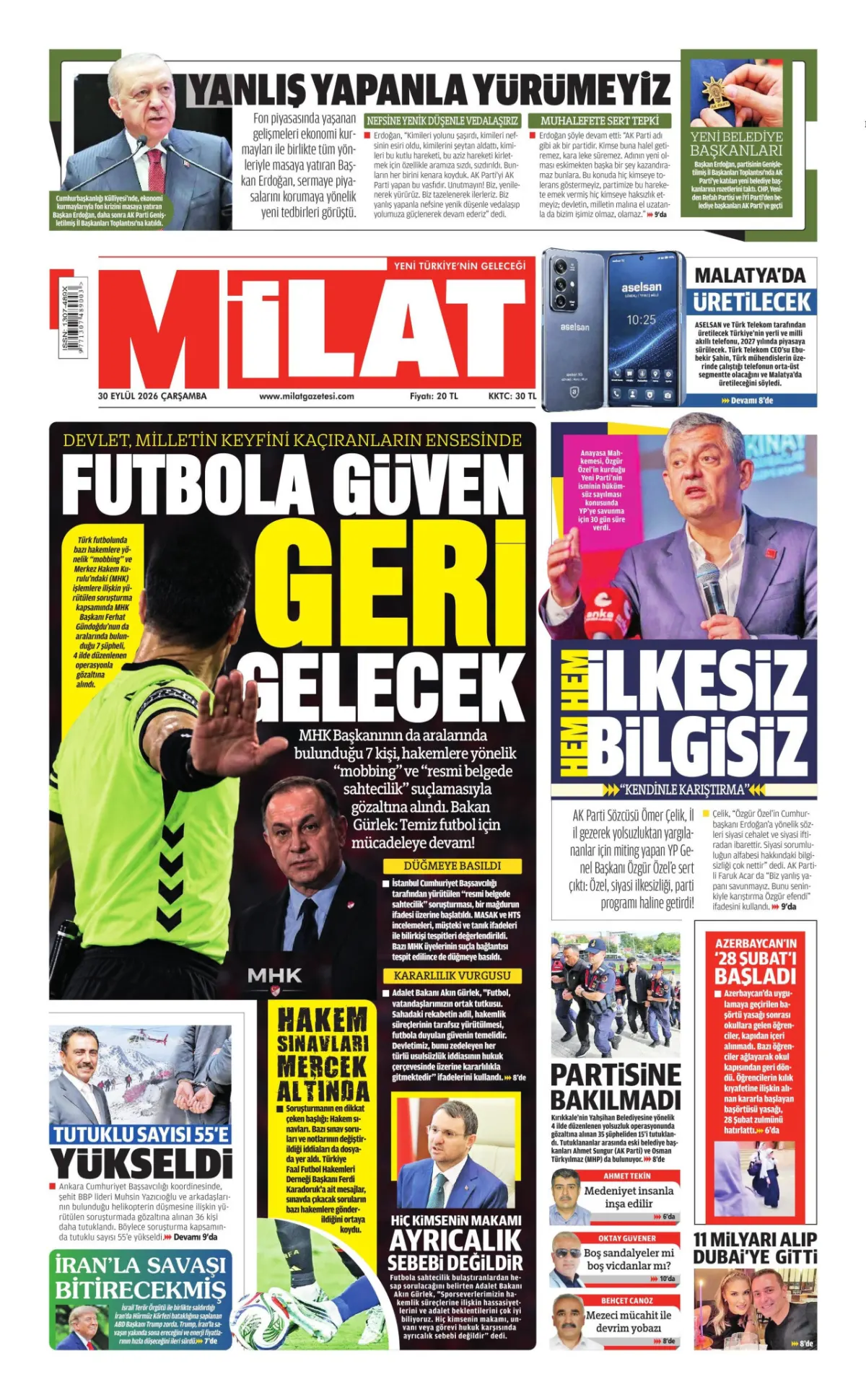 Milat birinci sayfa manşeti (01 Ekim 2026)