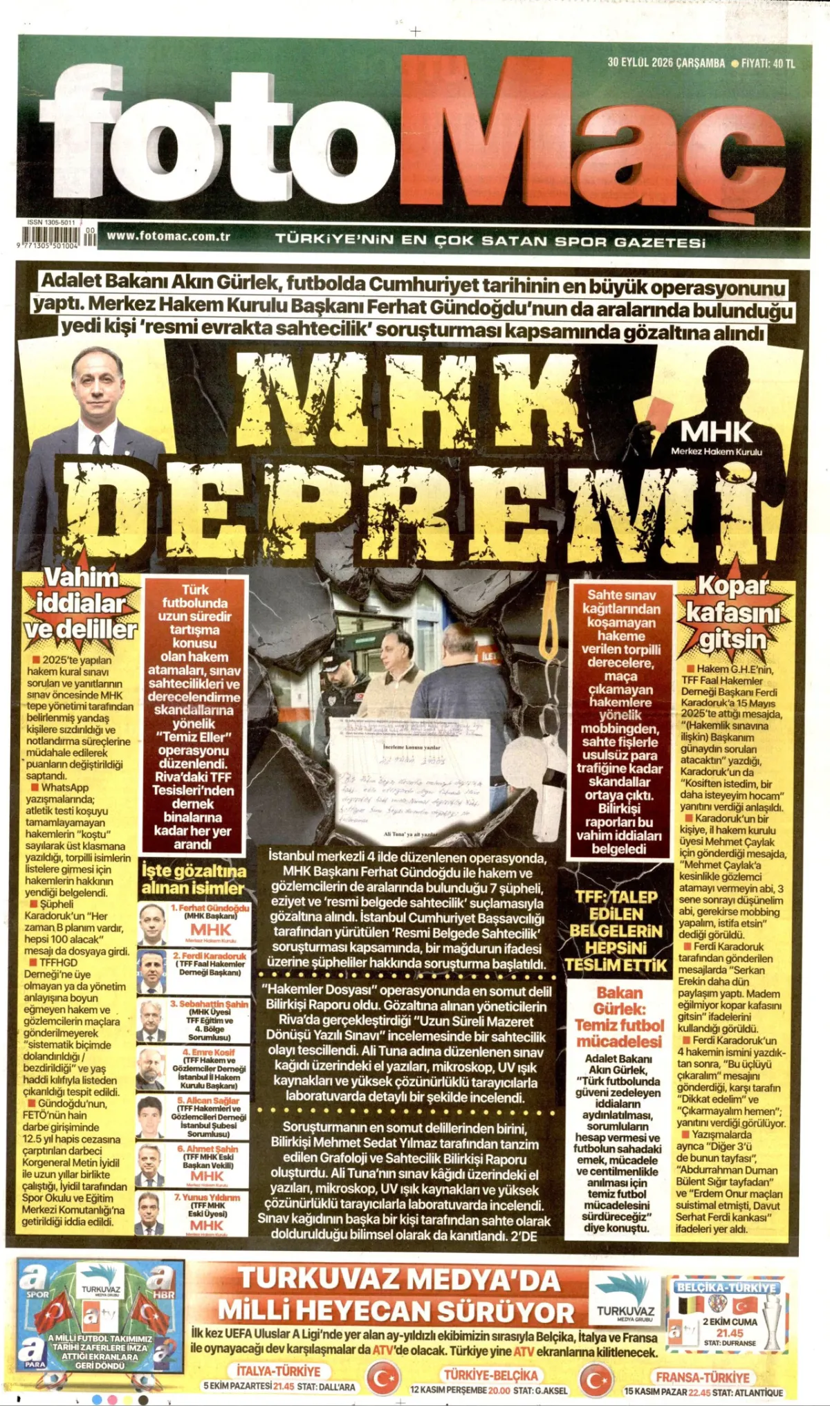Fotomaç birinci sayfa manşeti (01 Ekim 2026)