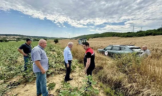 Keşan'da yağmur ve fırtınadan zarar gören ekili alanlarda inceleme