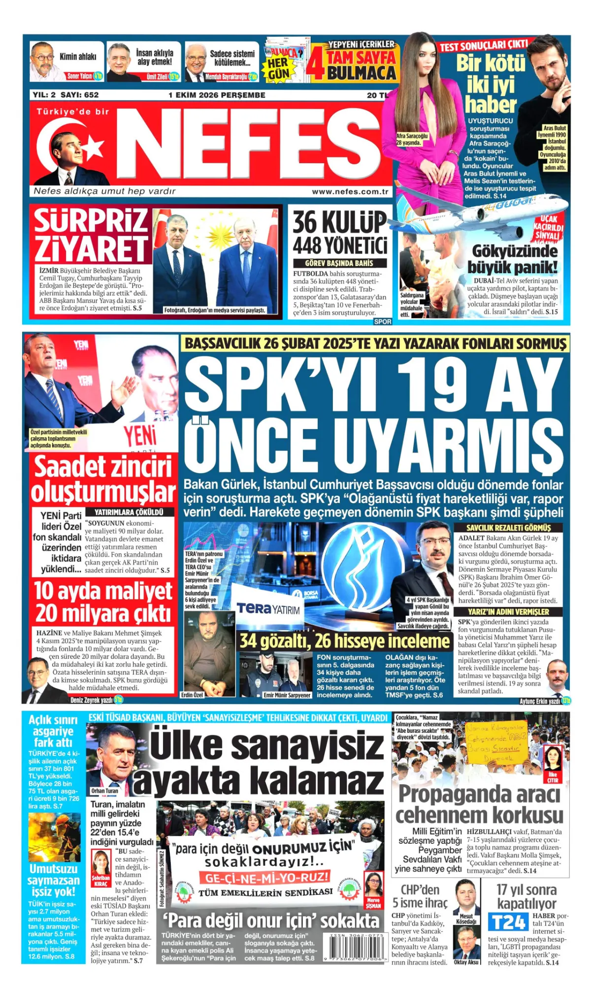 Nefes birinci sayfa manşeti (02 Ekim 2026)