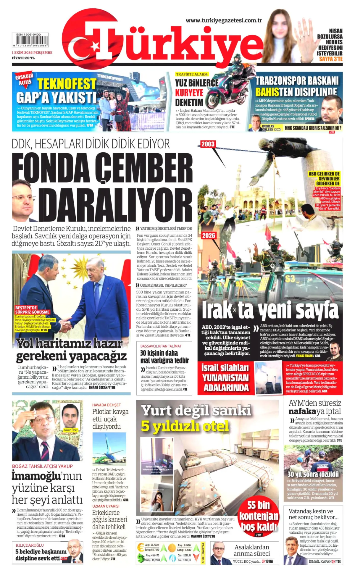 Türkiye birinci sayfa manşeti (02 Ekim 2026)
