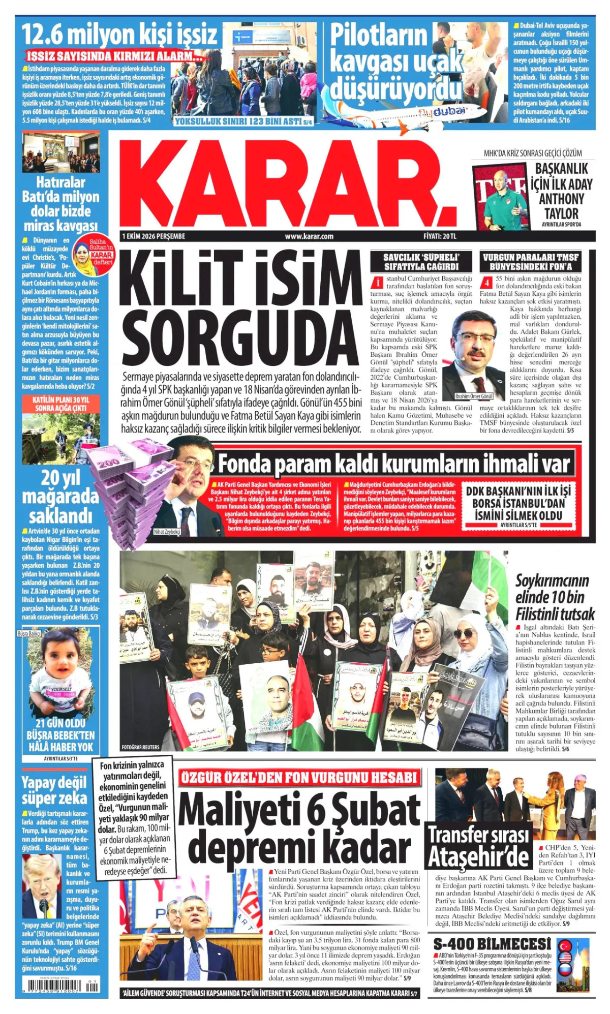 Karar birinci sayfa manşeti (02 Ekim 2026)