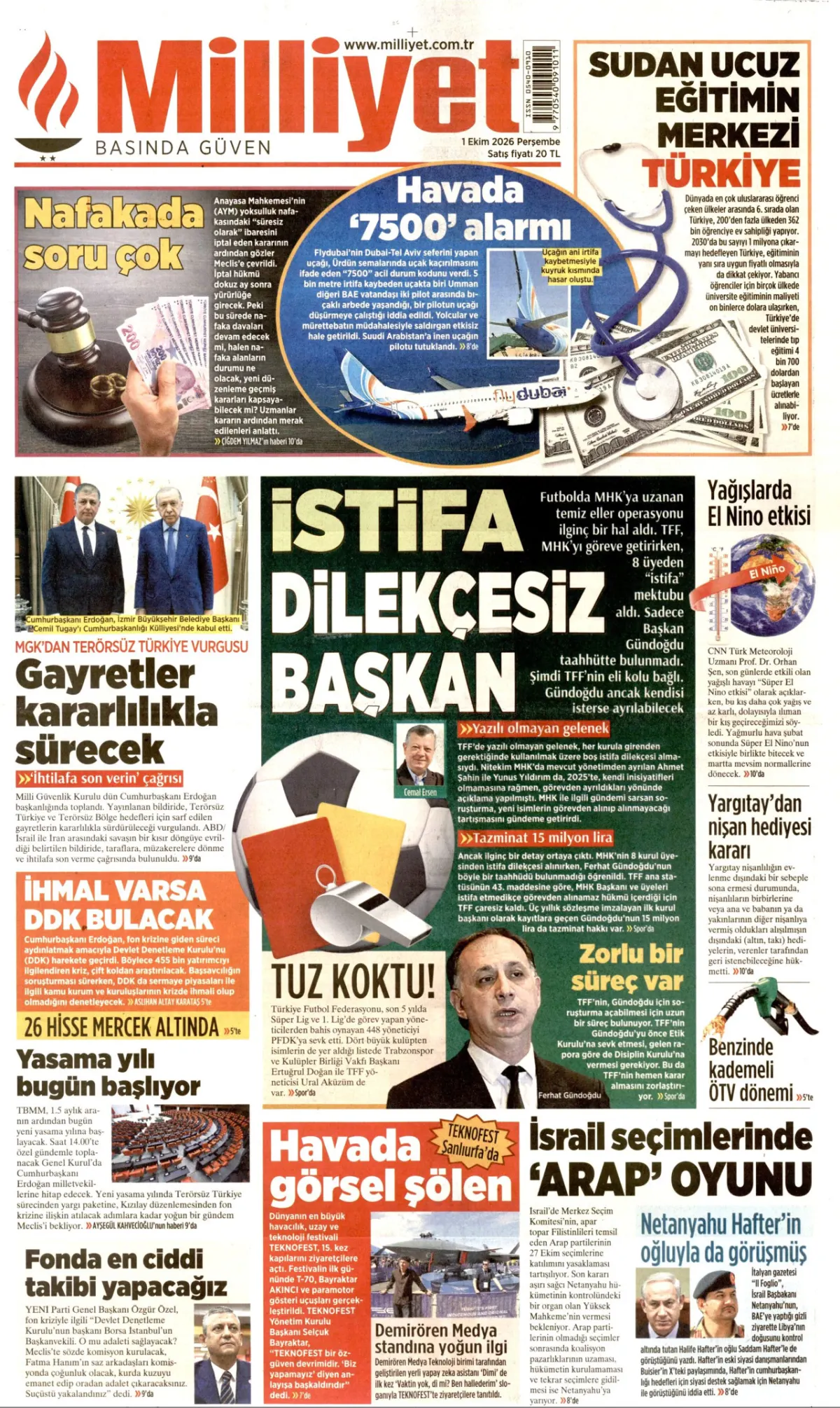 Milliyet birinci sayfa manşeti (02 Ekim 2026)