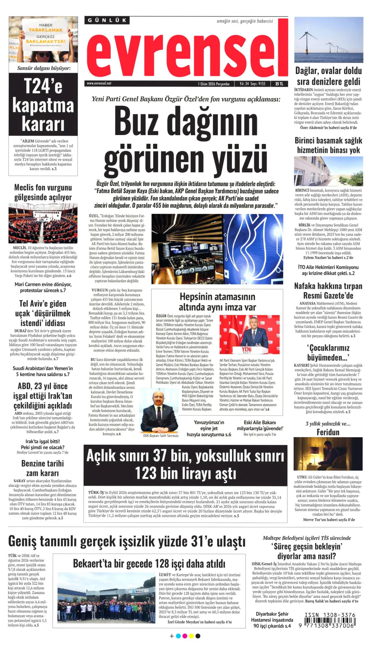 Evrensel birinci sayfa manşeti (02 Ekim 2026)