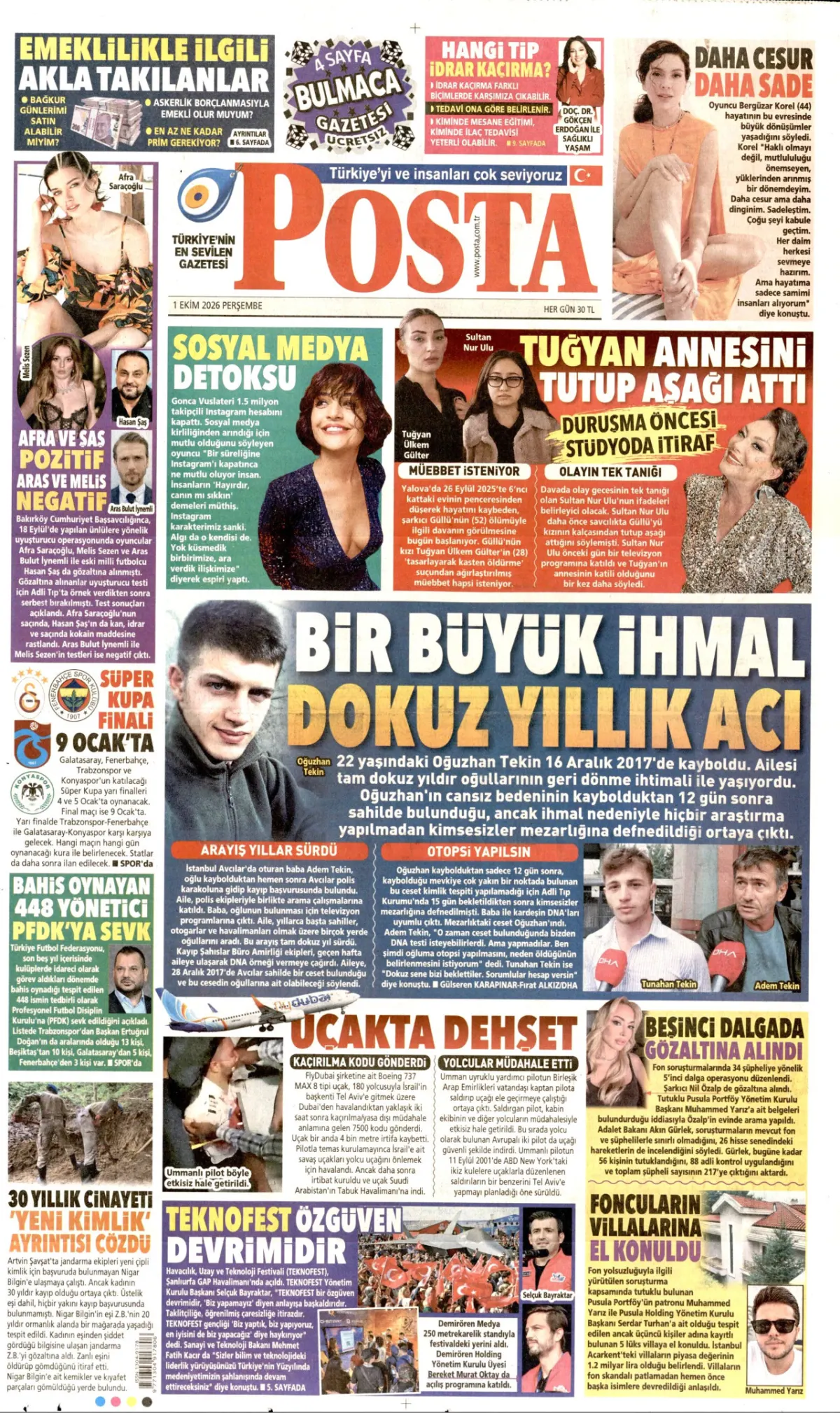 Posta birinci sayfa manşeti (02 Ekim 2026)