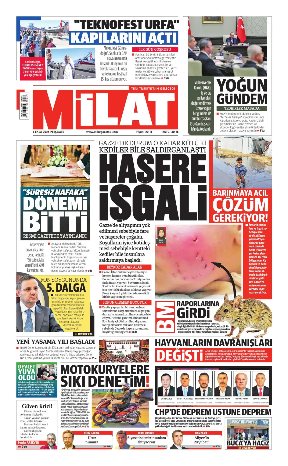 Milat birinci sayfa manşeti (02 Ekim 2026)