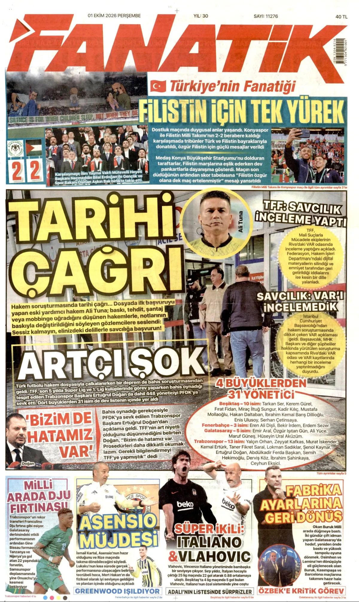 Fanatik birinci sayfa manşeti (02 Ekim 2026)