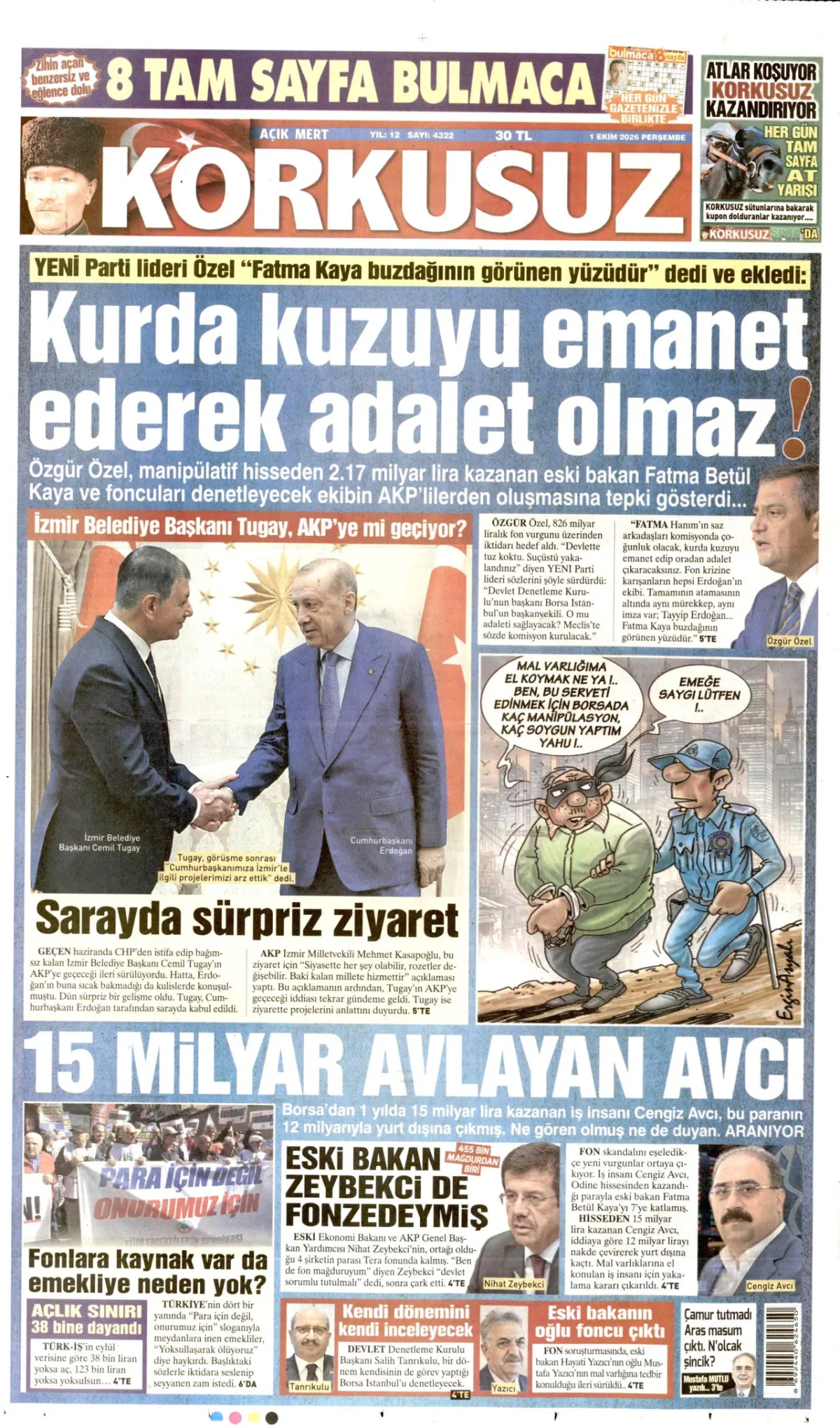 Korkusuz birinci sayfa manşeti (02 Ekim 2026)