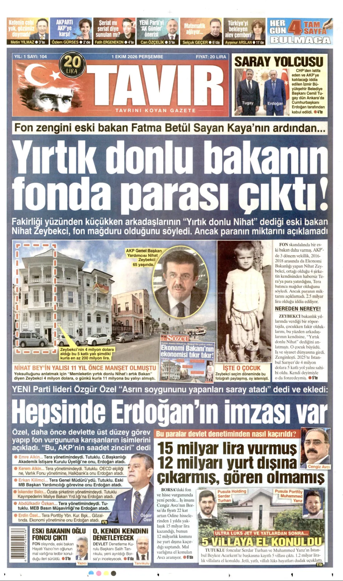 Tavır birinci sayfa manşeti (02 Ekim 2026)