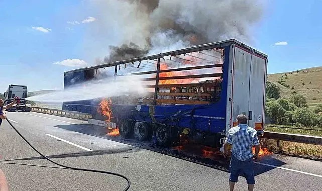 Boya yüklü tır dorsesi alev topuna döndü