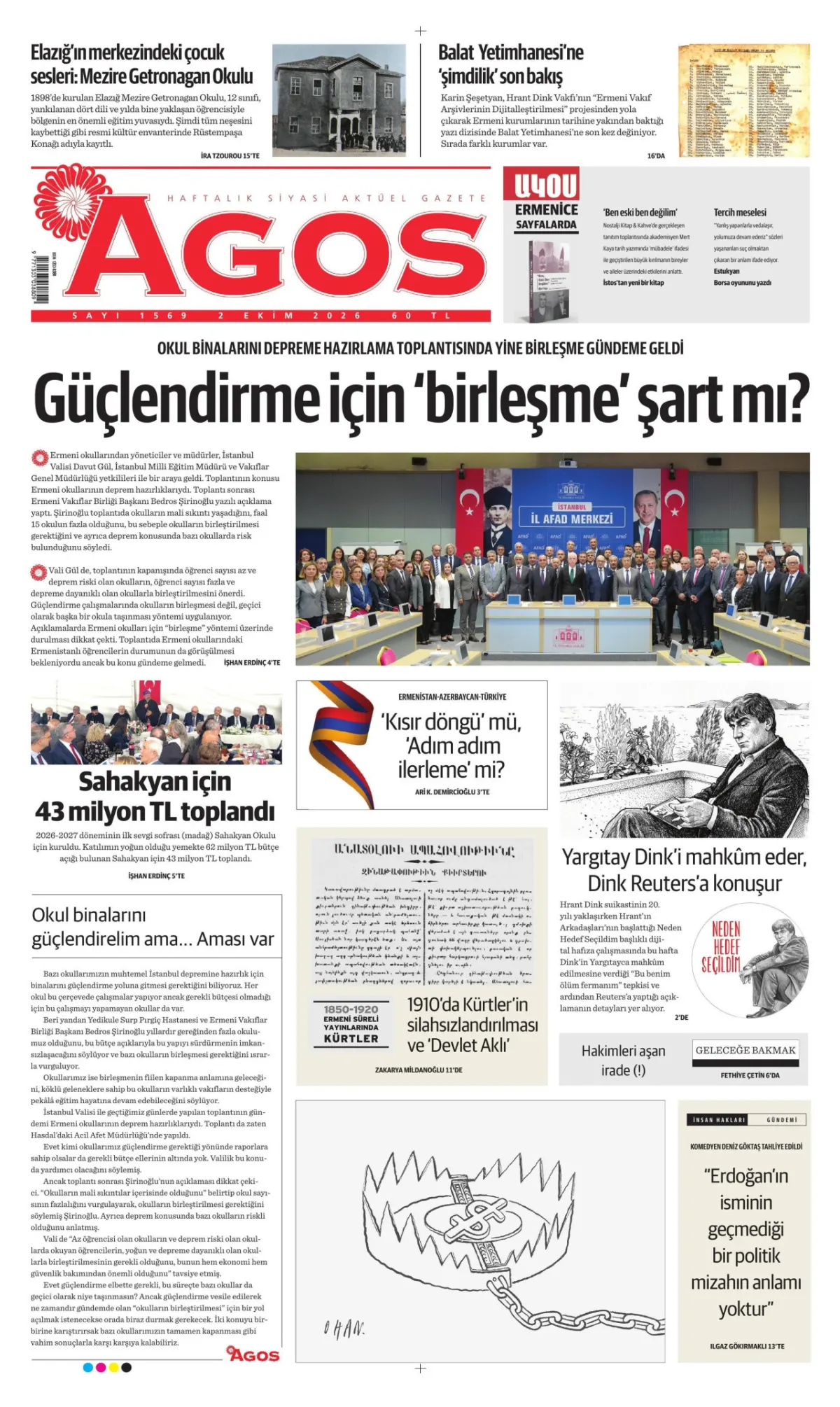 Agos birinci sayfa manşeti (02 Ekim 2026)