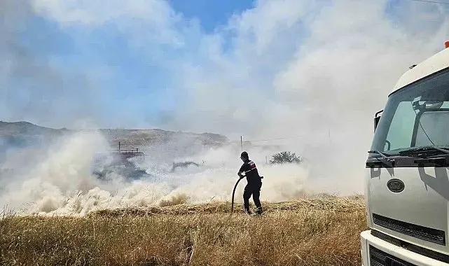 Yol kenarındaki otluk alanda yangın çıktı