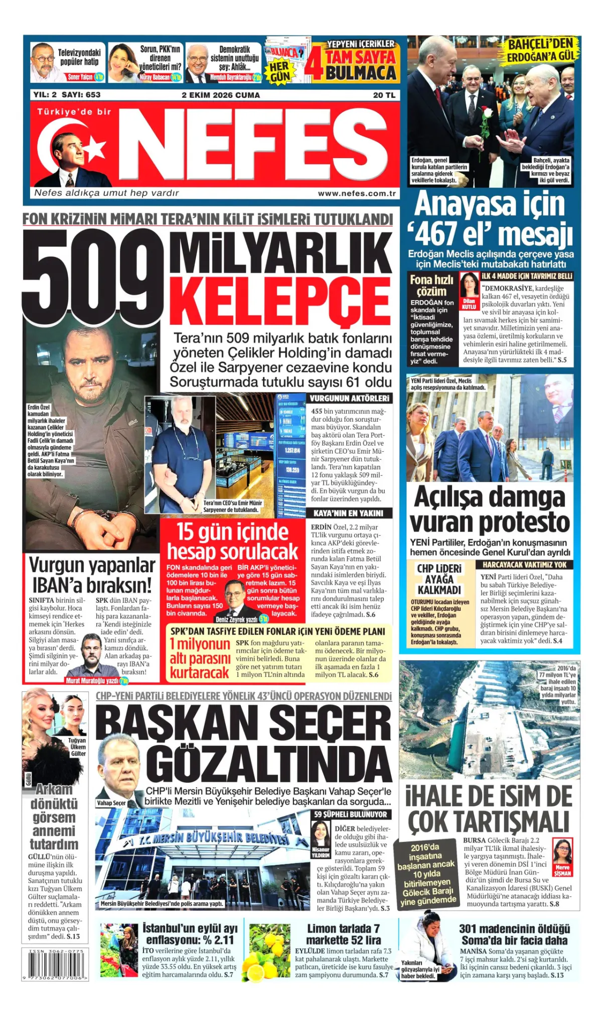 Nefes birinci sayfa manşeti (03 Ekim 2026)
