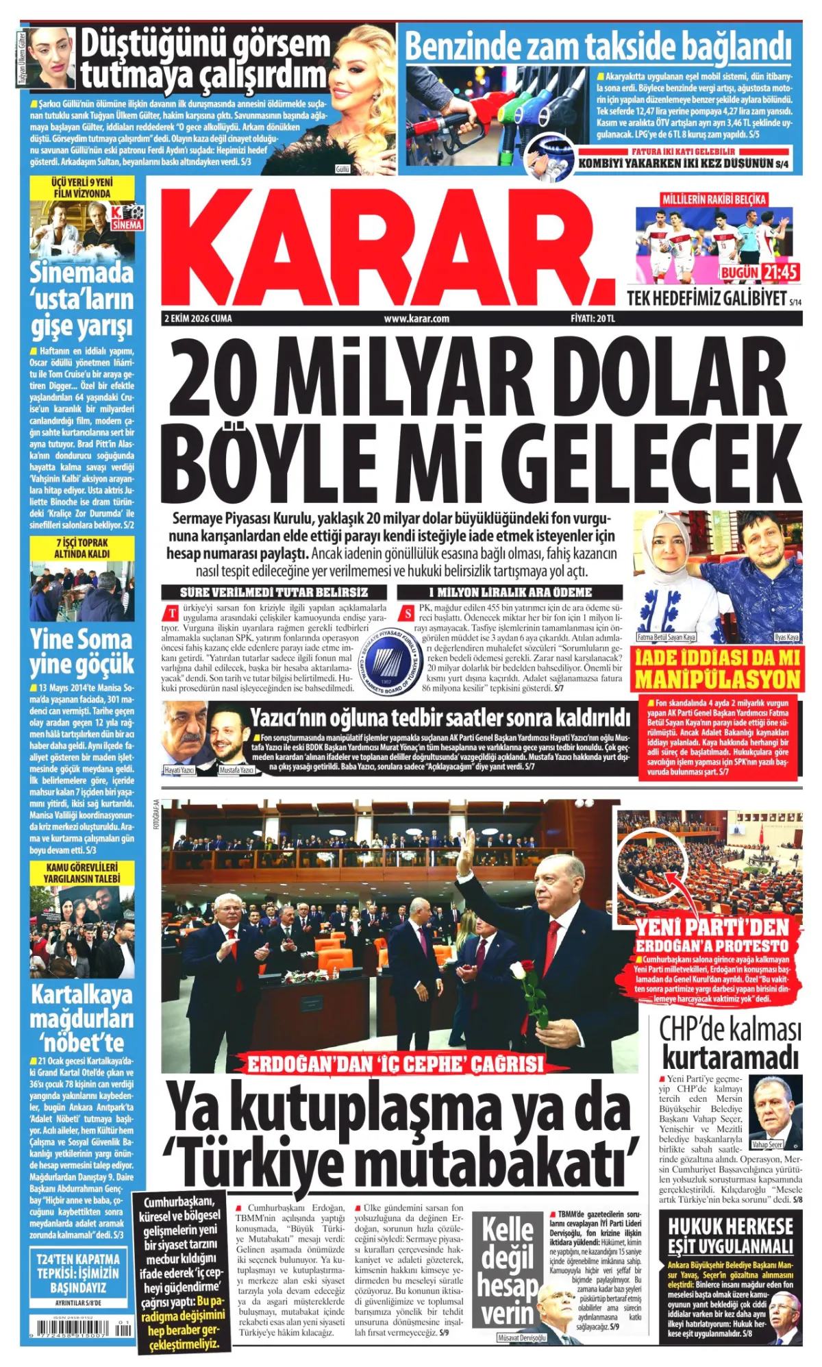 Karar birinci sayfa manşeti (03 Ekim 2026)