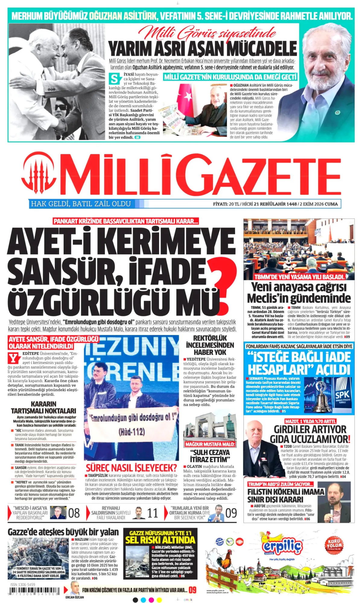 Milli birinci sayfa manşeti (03 Ekim 2026)