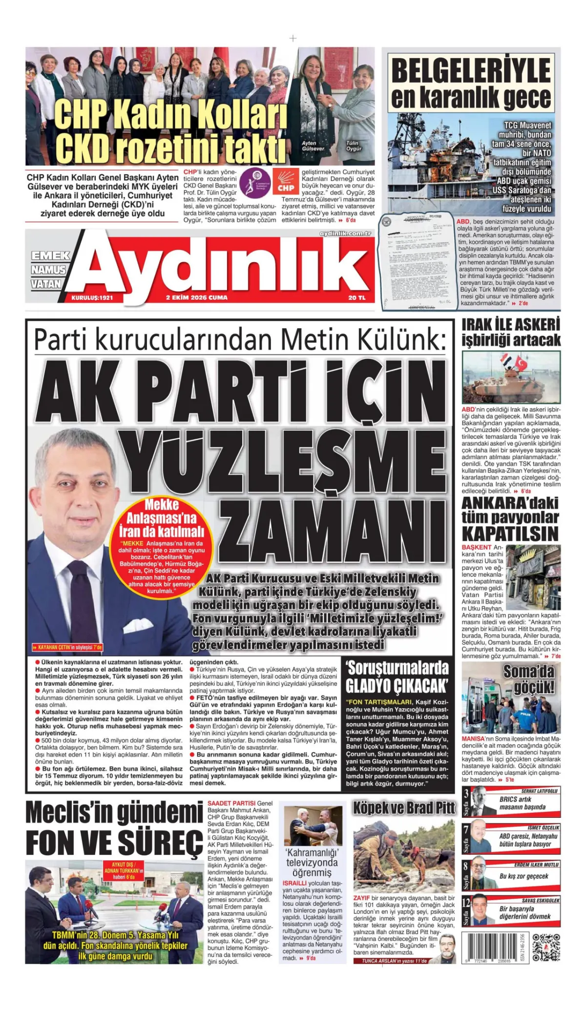 Aydınlık birinci sayfa manşeti (03 Ekim 2026)
