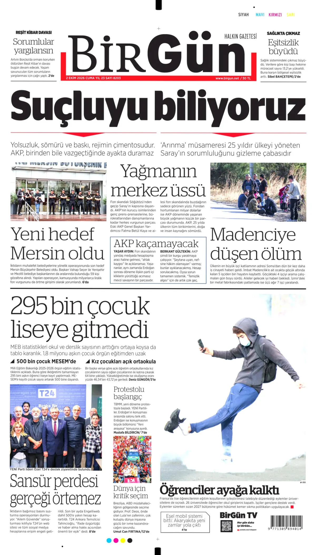 BirGün birinci sayfa manşeti (03 Ekim 2026)