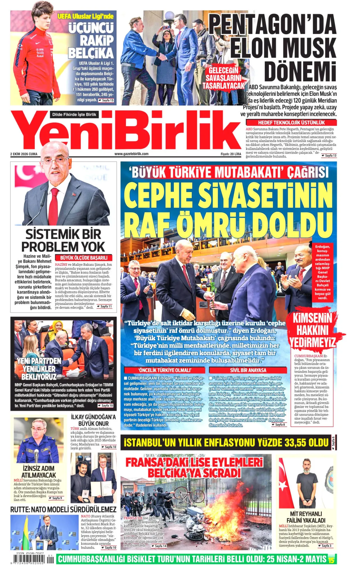 YeniBirlik birinci sayfa manşeti (03 Ekim 2026)