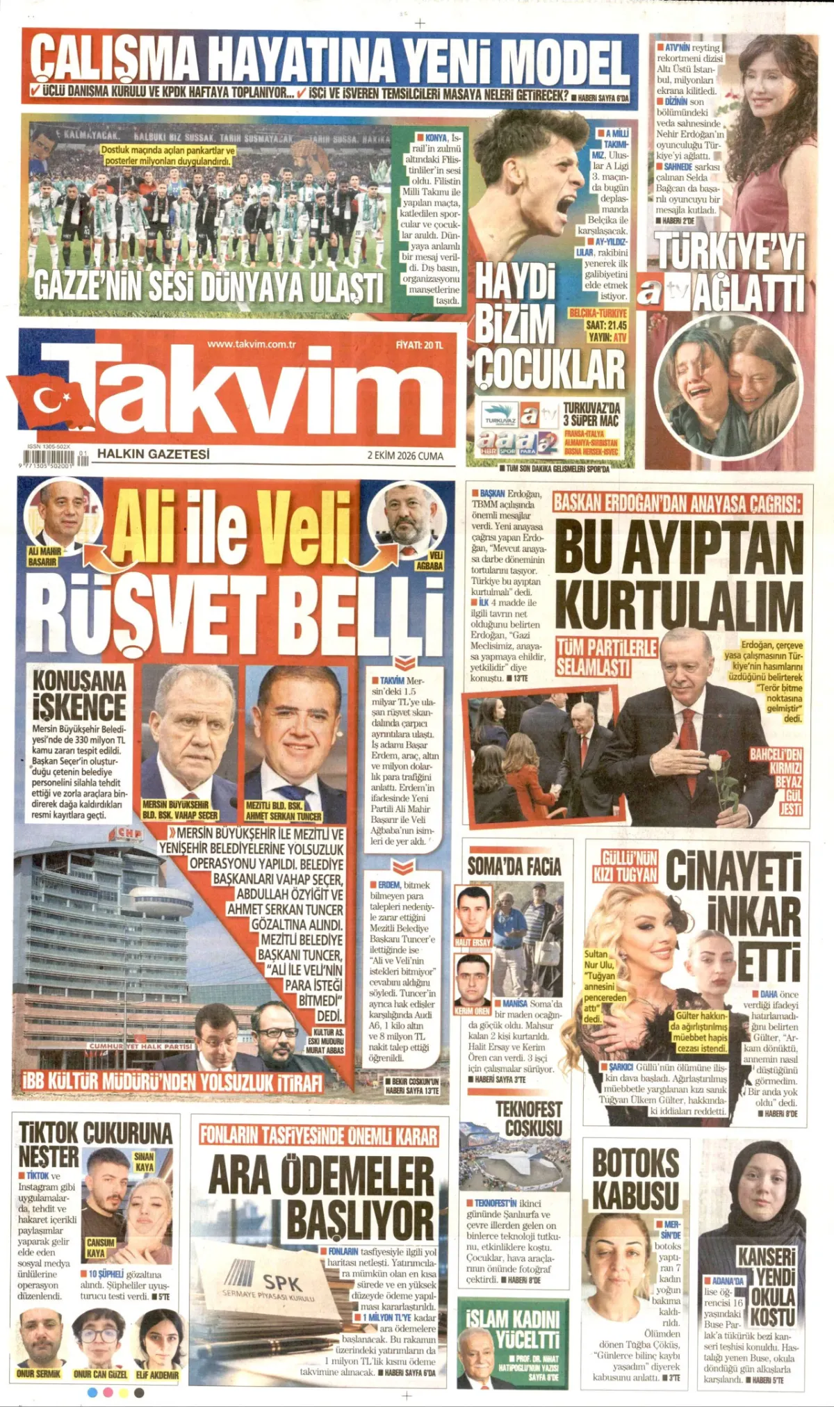 Takvim birinci sayfa manşeti (03 Ekim 2026)