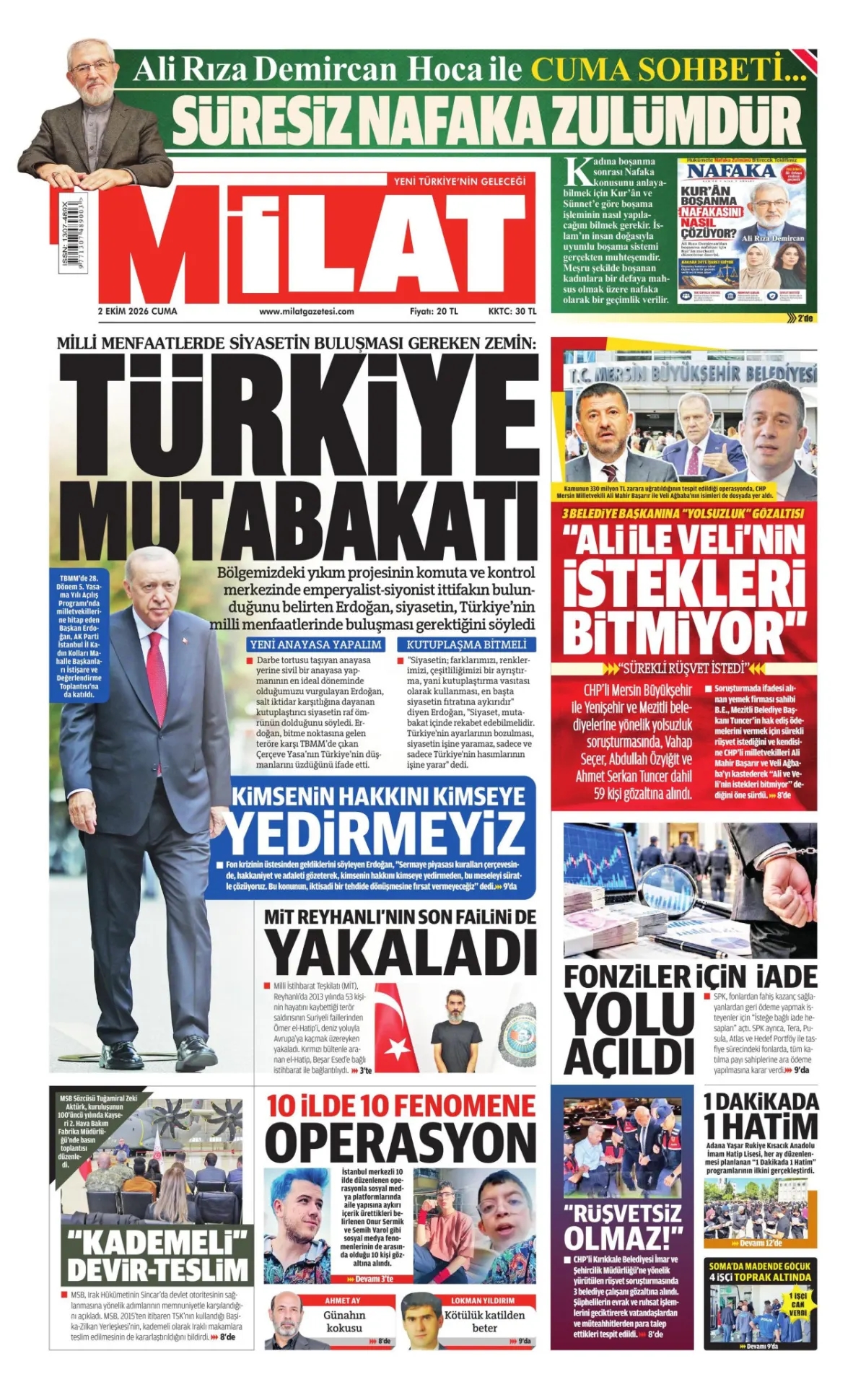 Milat birinci sayfa manşeti (03 Ekim 2026)