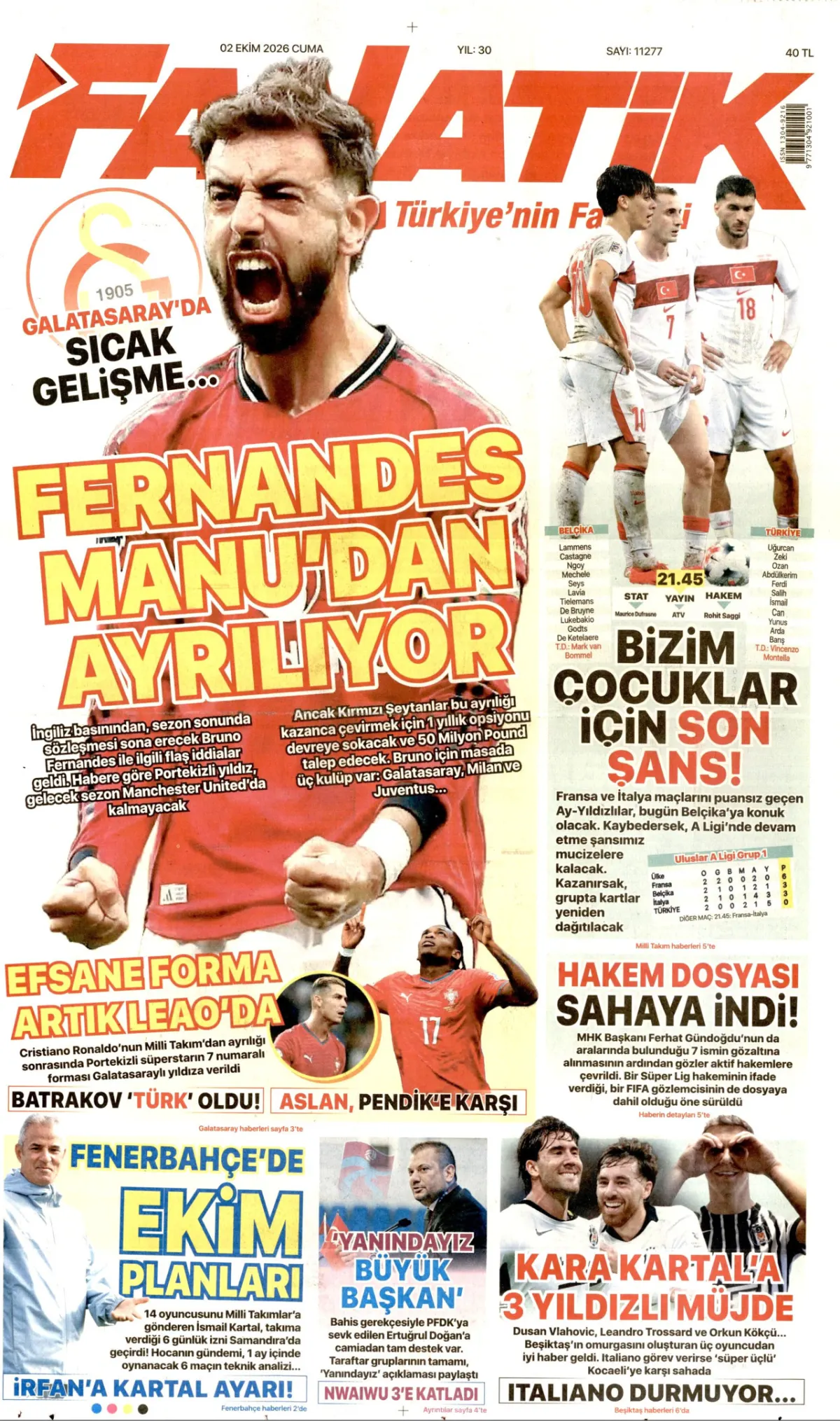 Fanatik birinci sayfa manşeti (03 Ekim 2026)