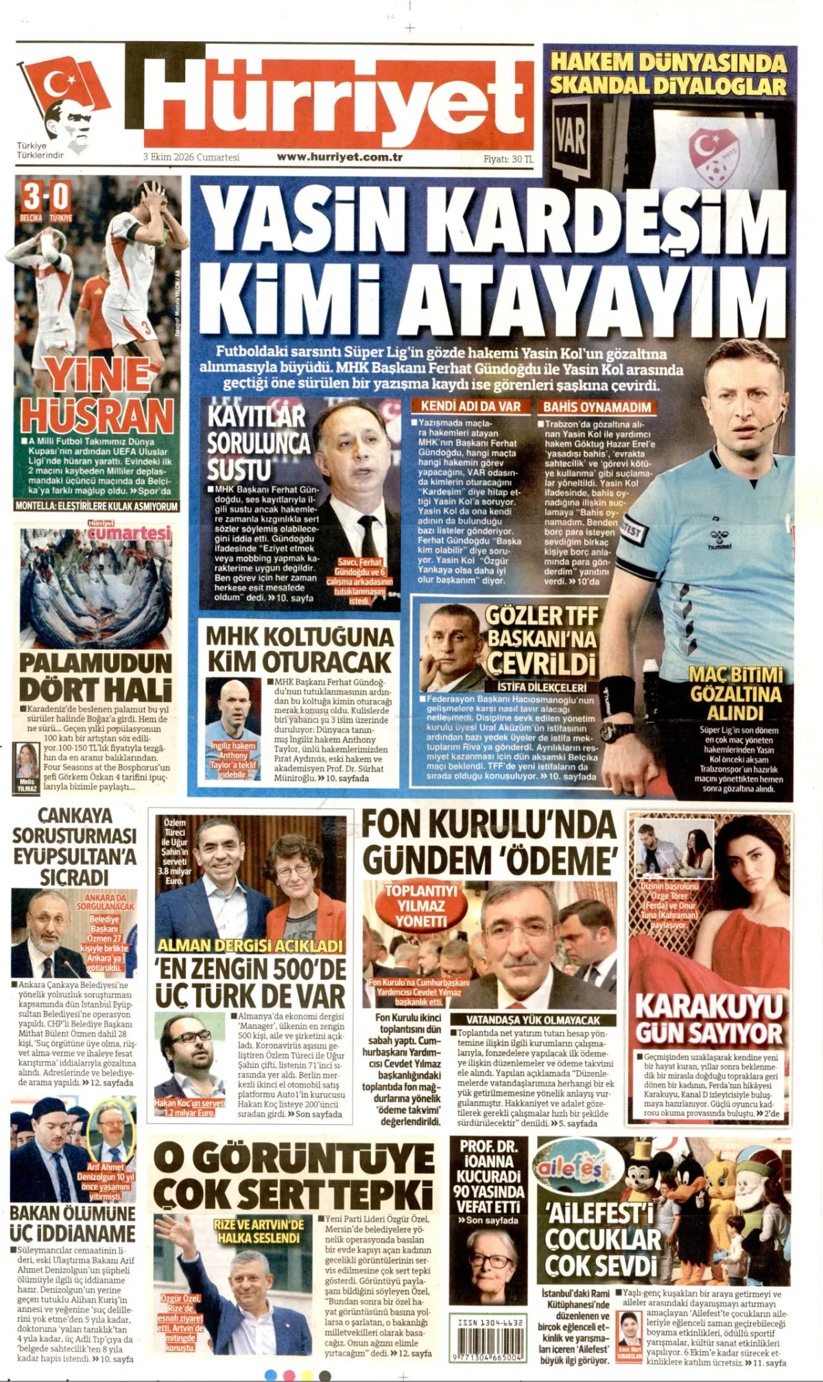 Hürriyet birinci sayfa manşeti (04 Ekim 2026)