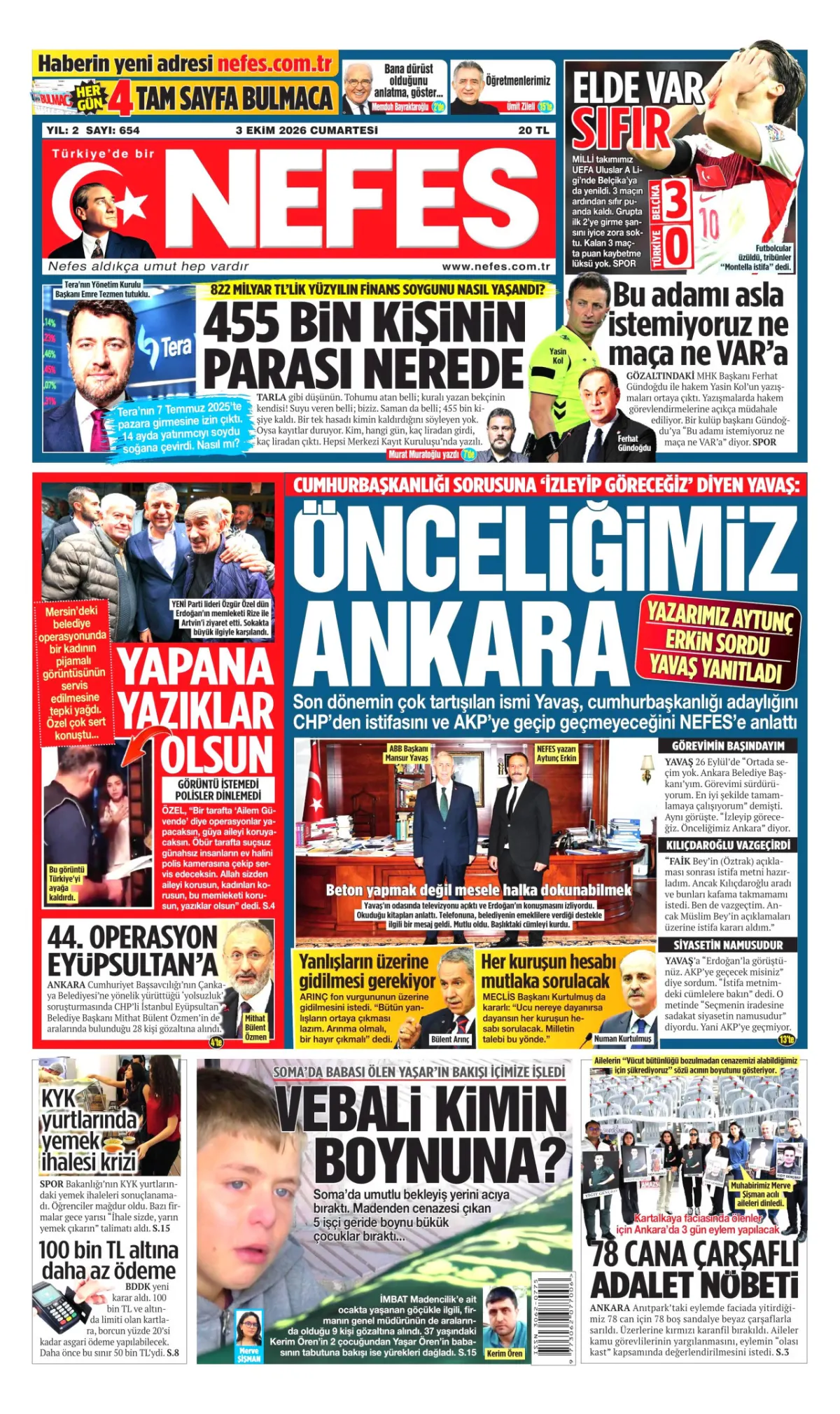 Nefes birinci sayfa manşeti (04 Ekim 2026)