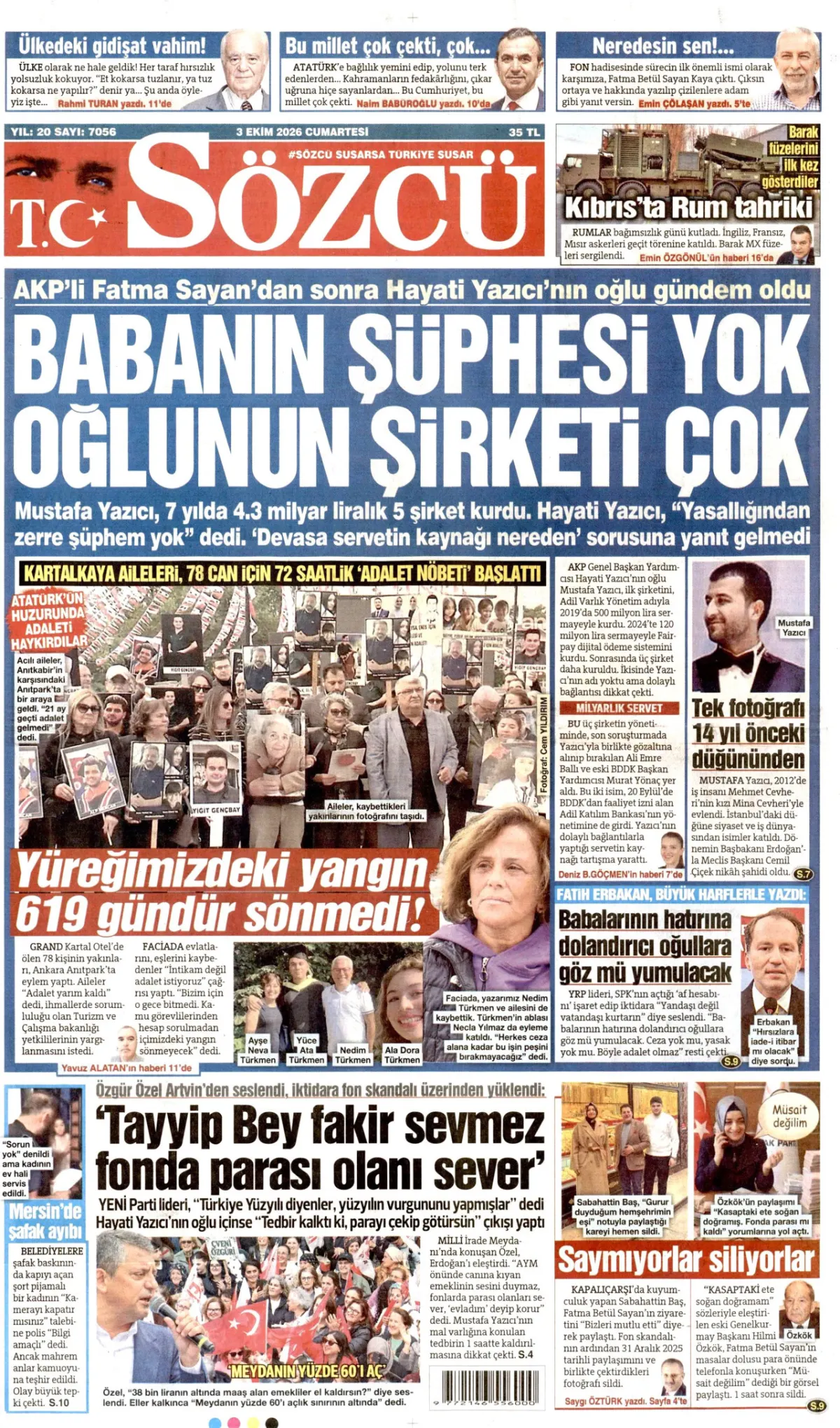 Sözcü birinci sayfa manşeti (04 Ekim 2026)