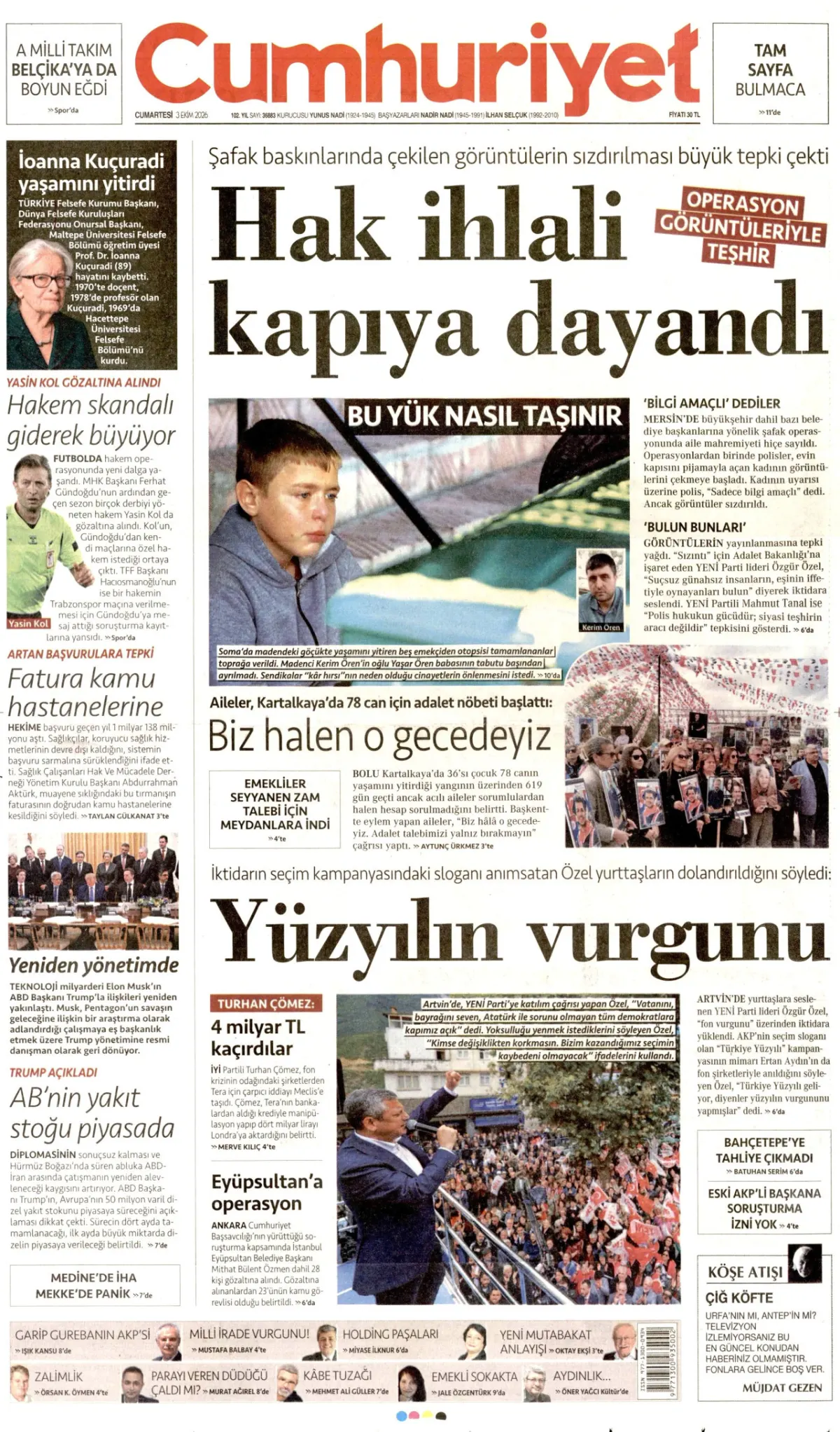 Cumhuriyet birinci sayfa manşeti (04 Ekim 2026)