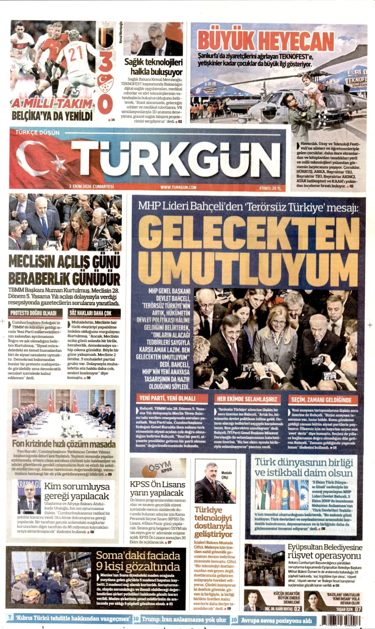 Türkgün birinci sayfa manşeti (04 Ekim 2026)