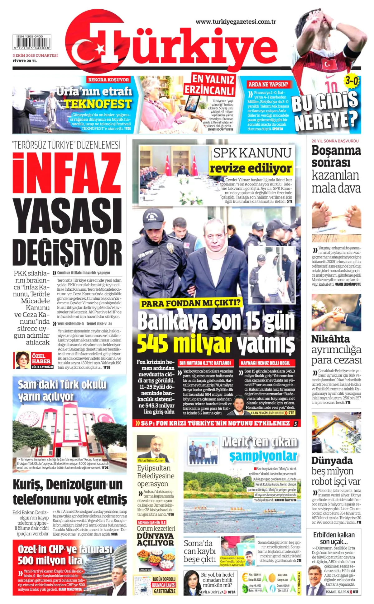 Türkiye birinci sayfa manşeti (04 Ekim 2026)