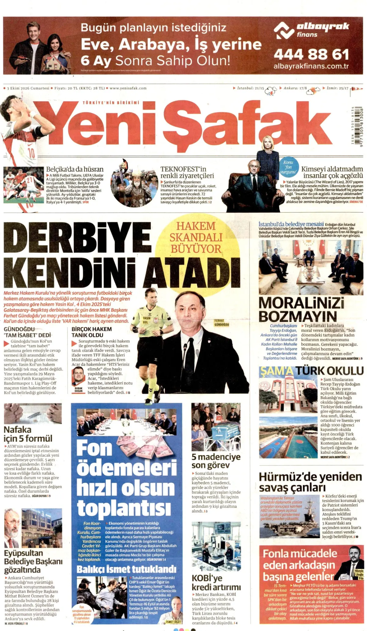Yeni Şafak birinci sayfa manşeti (04 Ekim 2026)