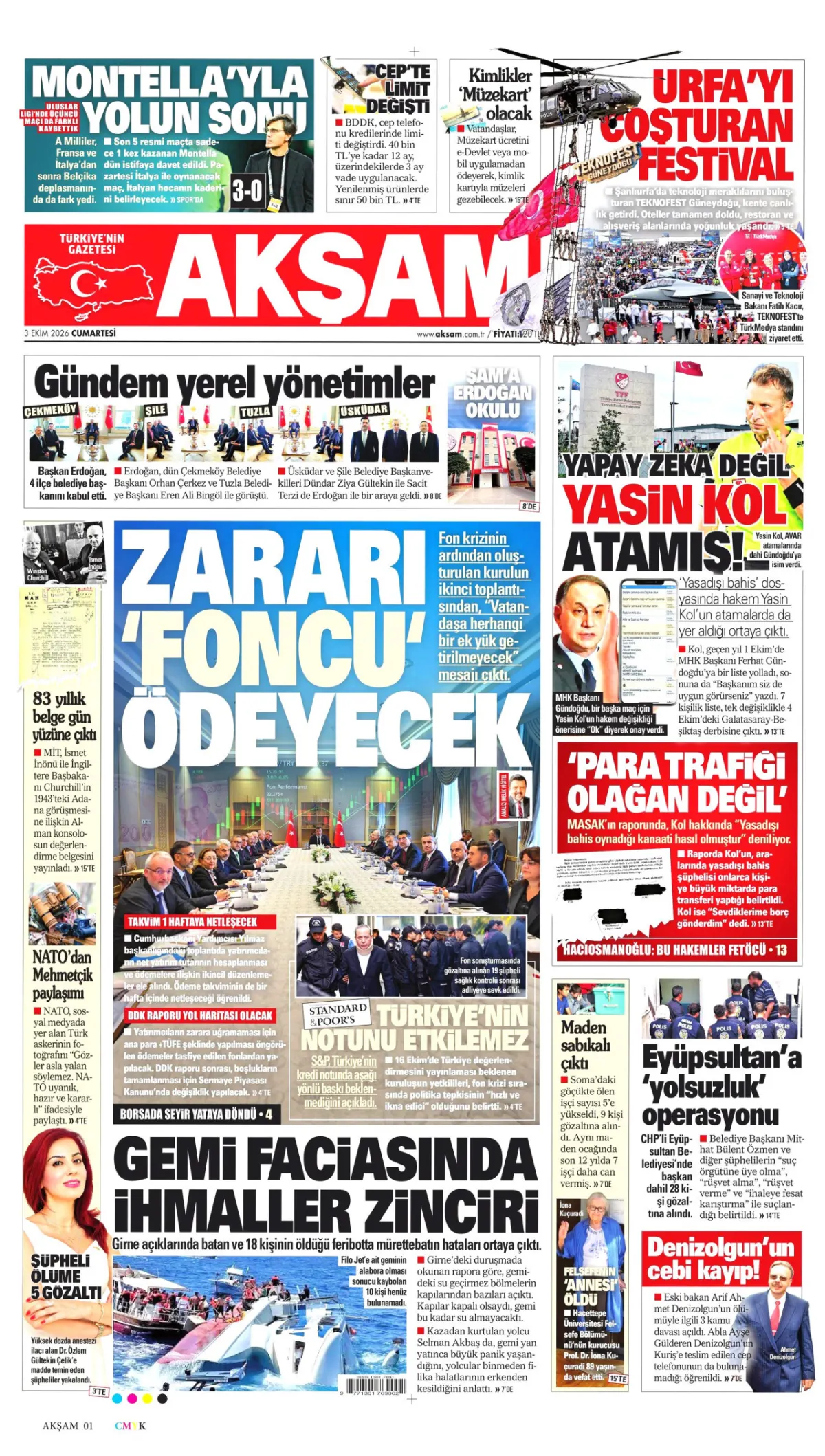 Akşam birinci sayfa manşeti (04 Ekim 2026)