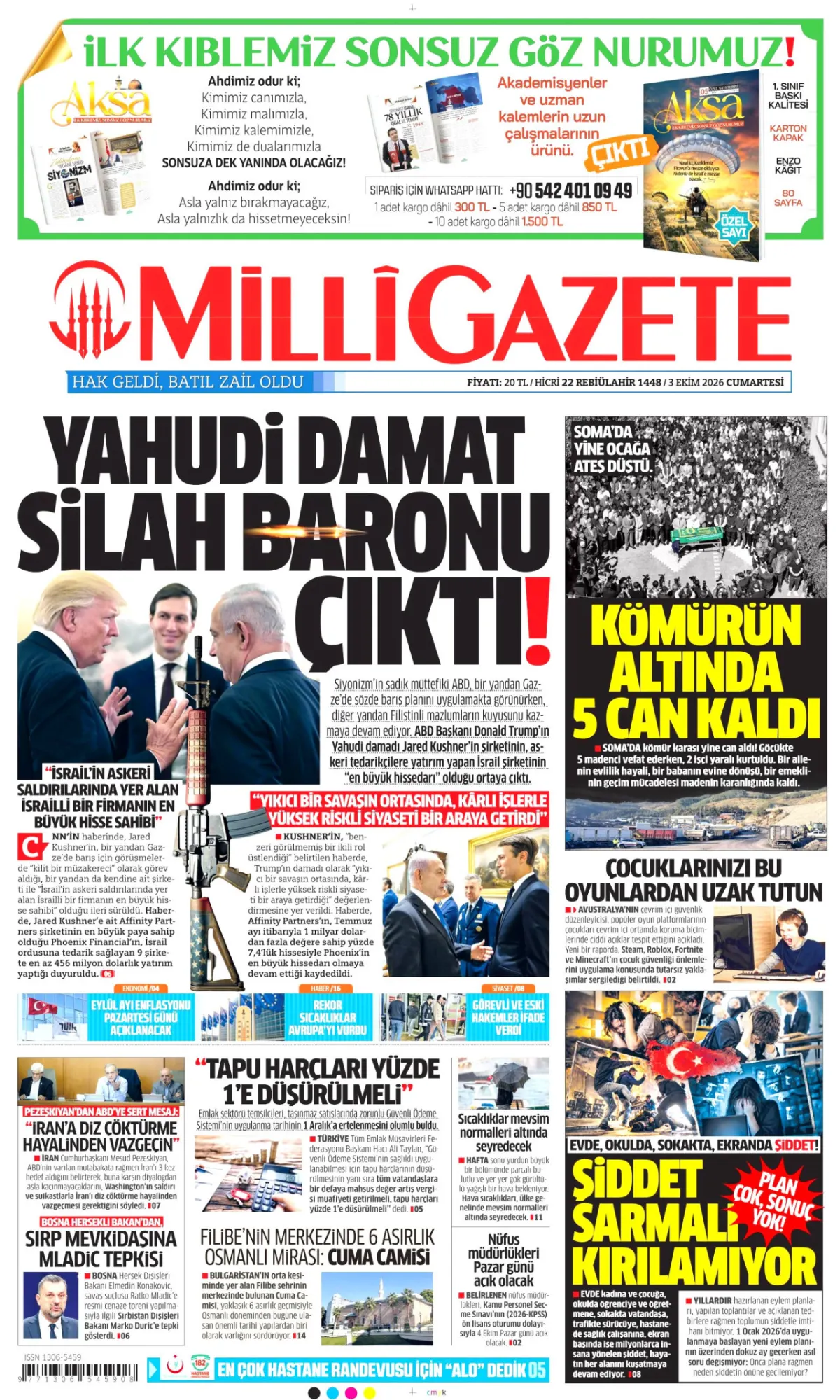 Milli birinci sayfa manşeti (04 Ekim 2026)