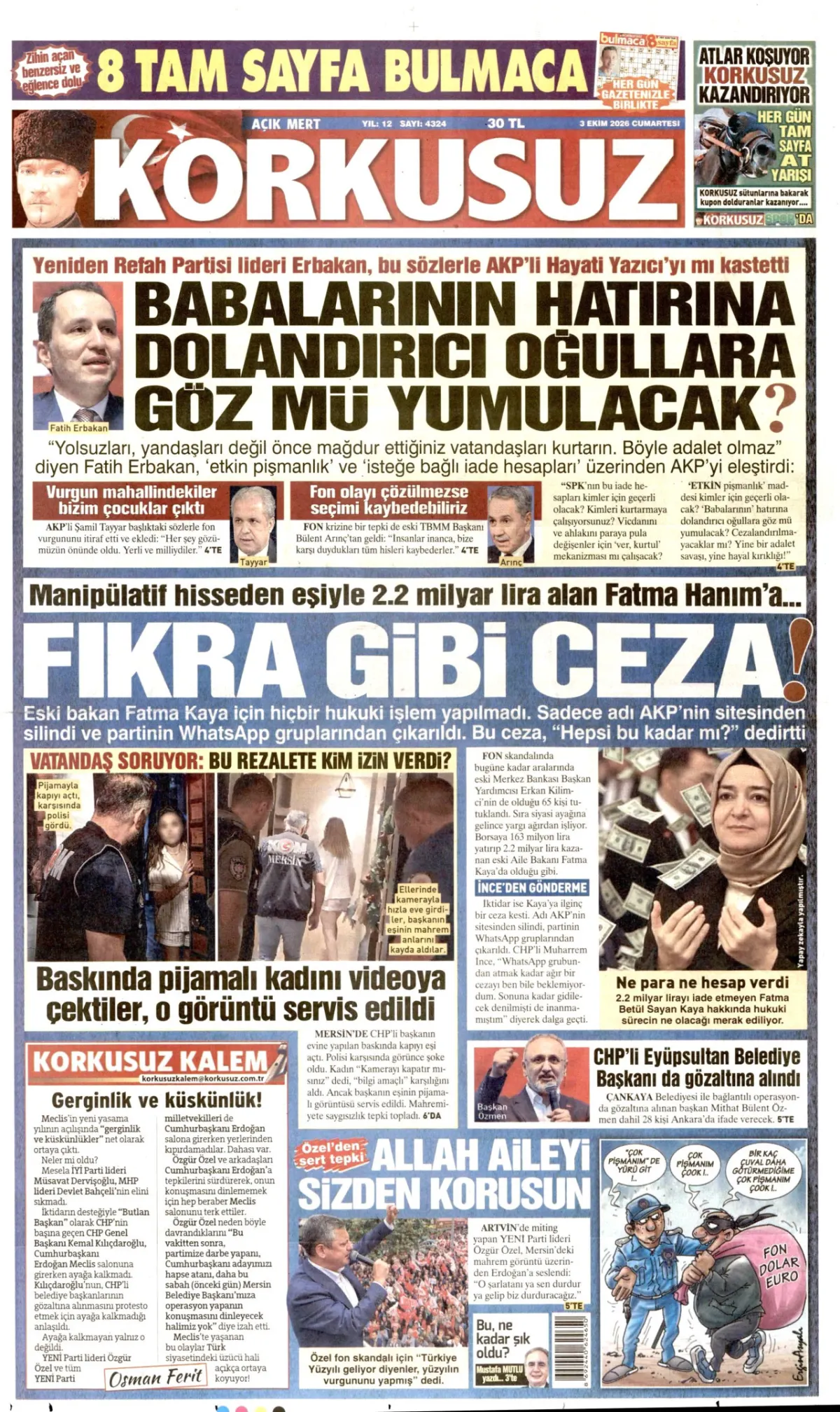 Korkusuz birinci sayfa manşeti (04 Ekim 2026)