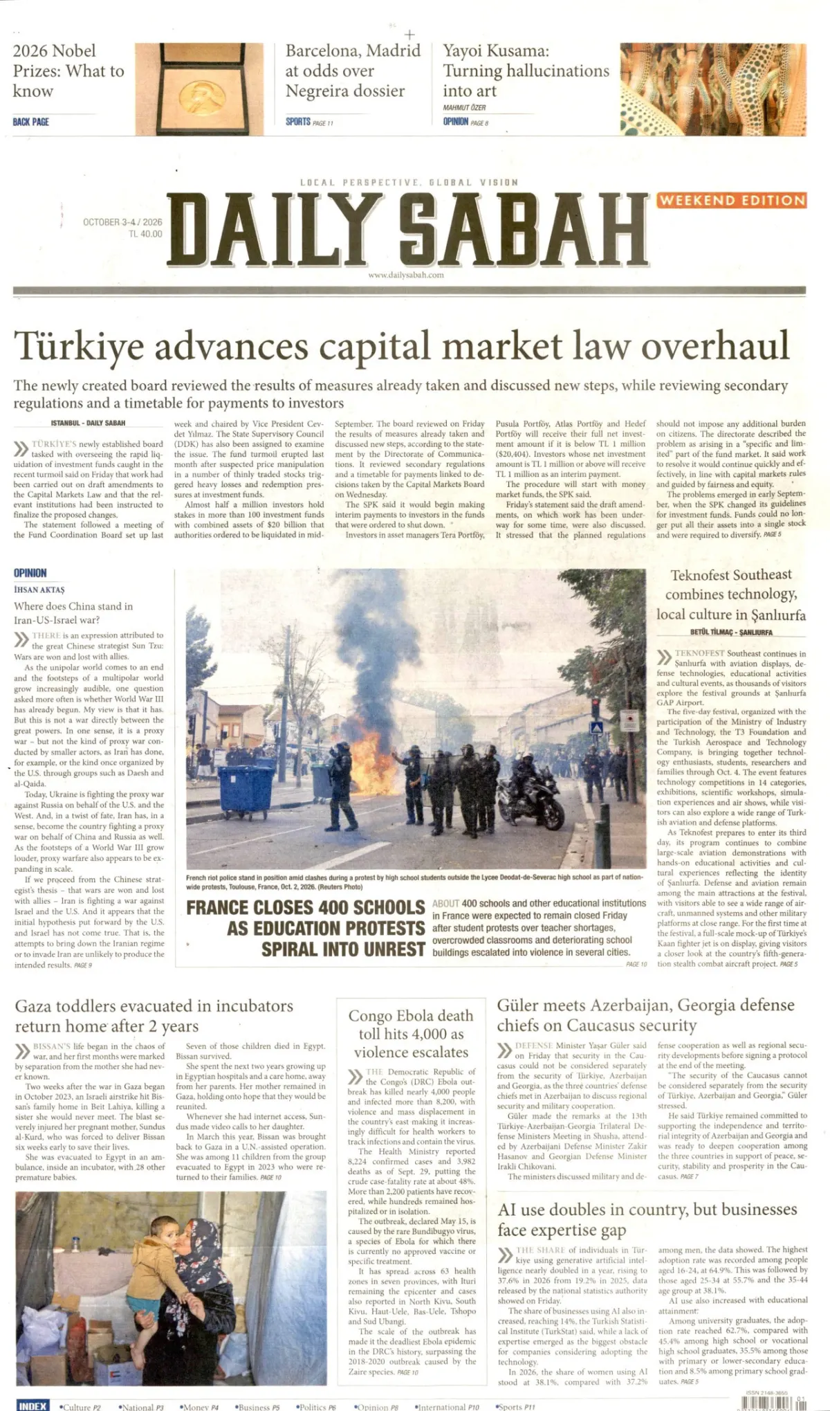 Daily Sabah birinci sayfa manşeti (04 Ekim 2026)