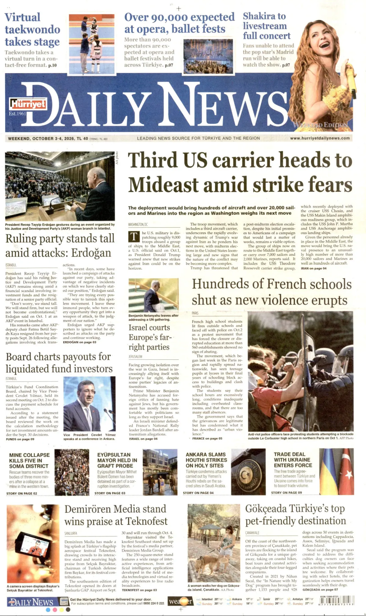 Hürriyet Daily News birinci sayfa manşeti (04 Ekim 2026)