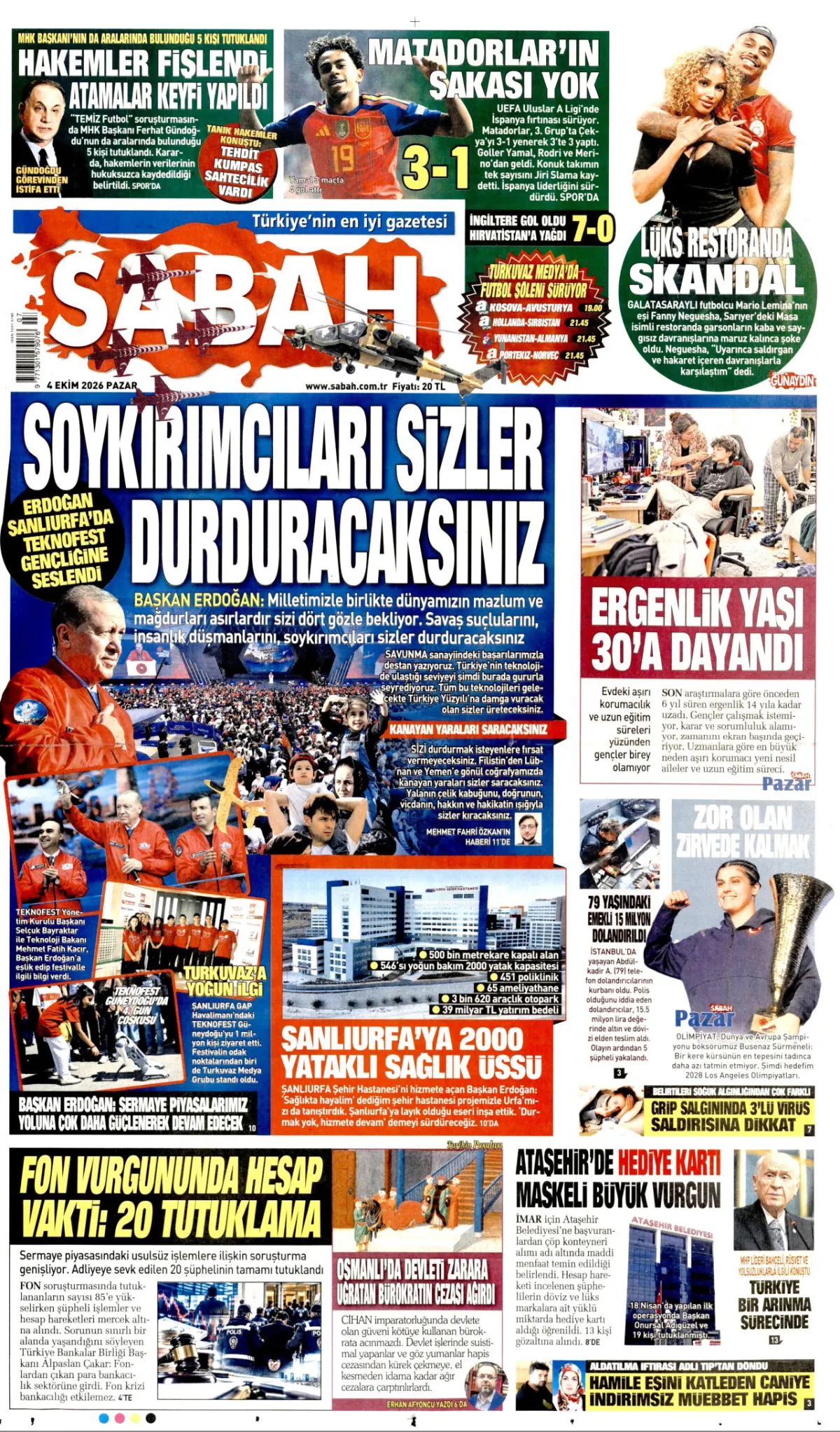 Sabah birinci sayfa manşeti (05 Ekim 2026)