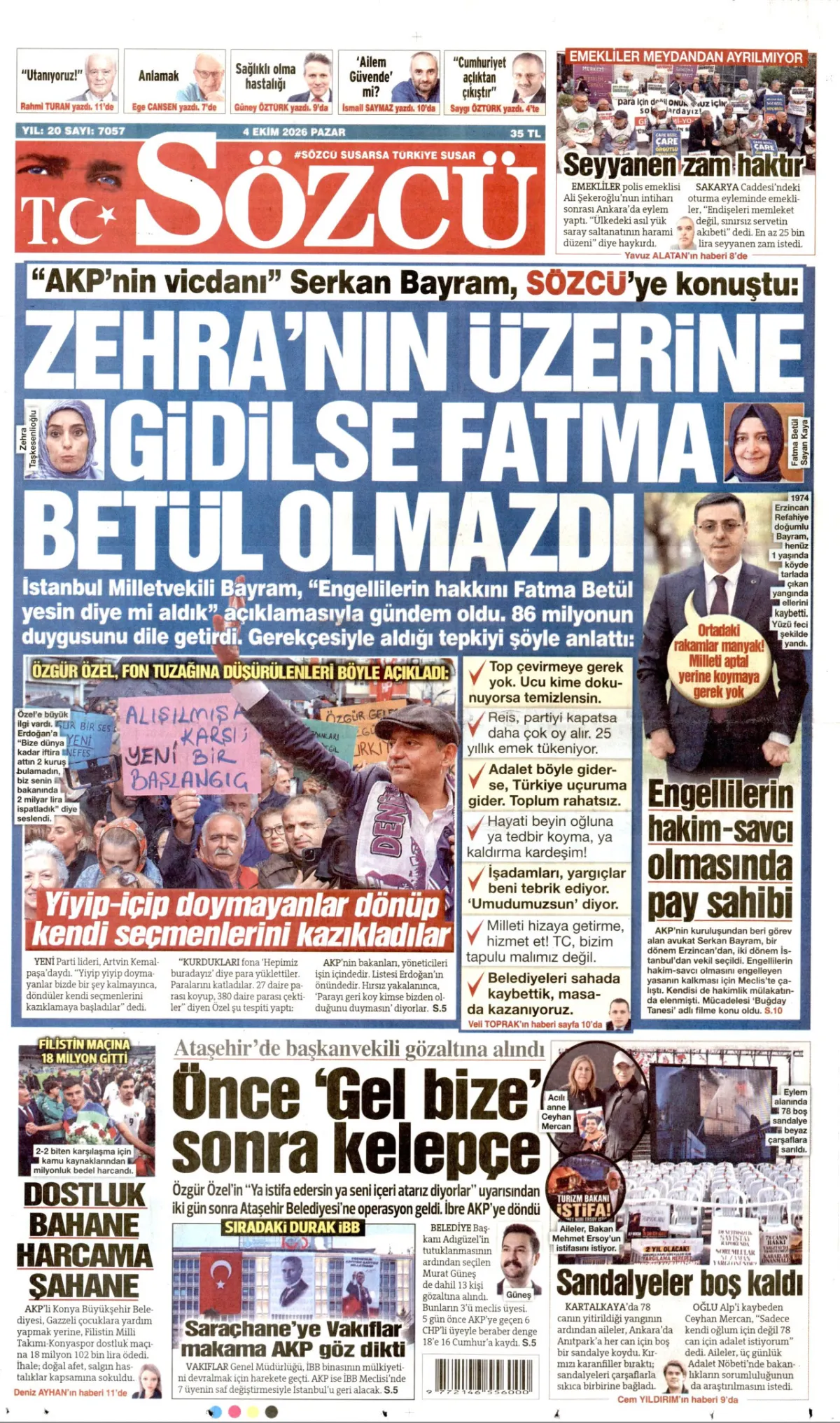 Sözcü birinci sayfa manşeti (05 Ekim 2026)