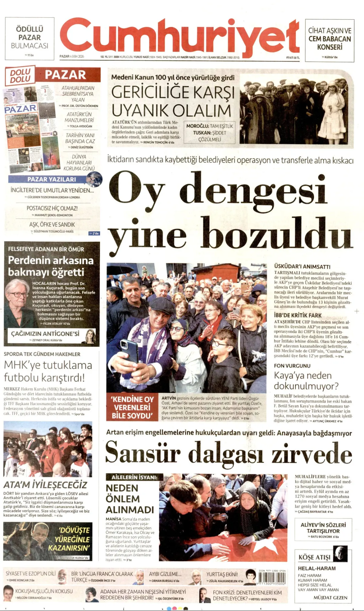 Cumhuriyet birinci sayfa manşeti (05 Ekim 2026)
