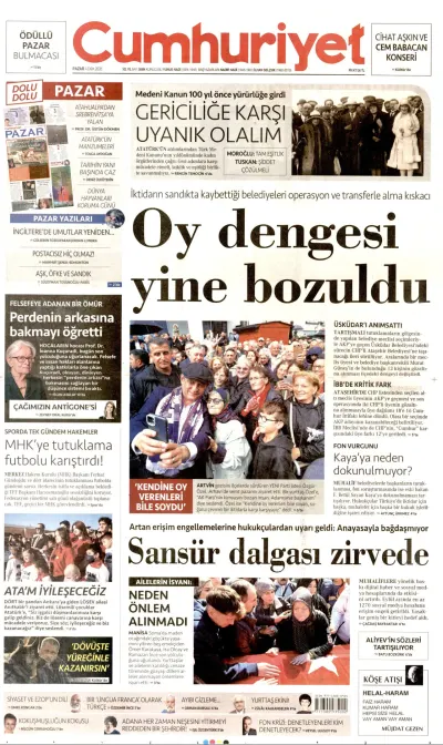 Cumhuriyet manşeti