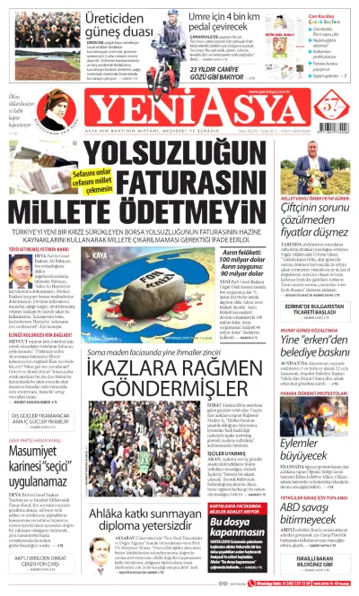 Yeni Asya manşeti