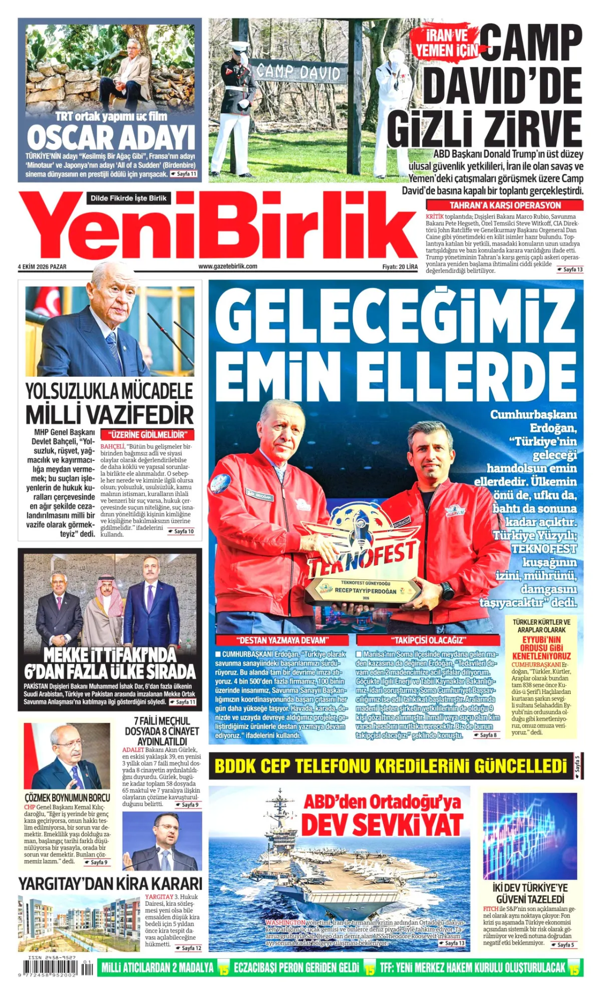 YeniBirlik birinci sayfa manşeti (05 Ekim 2026)