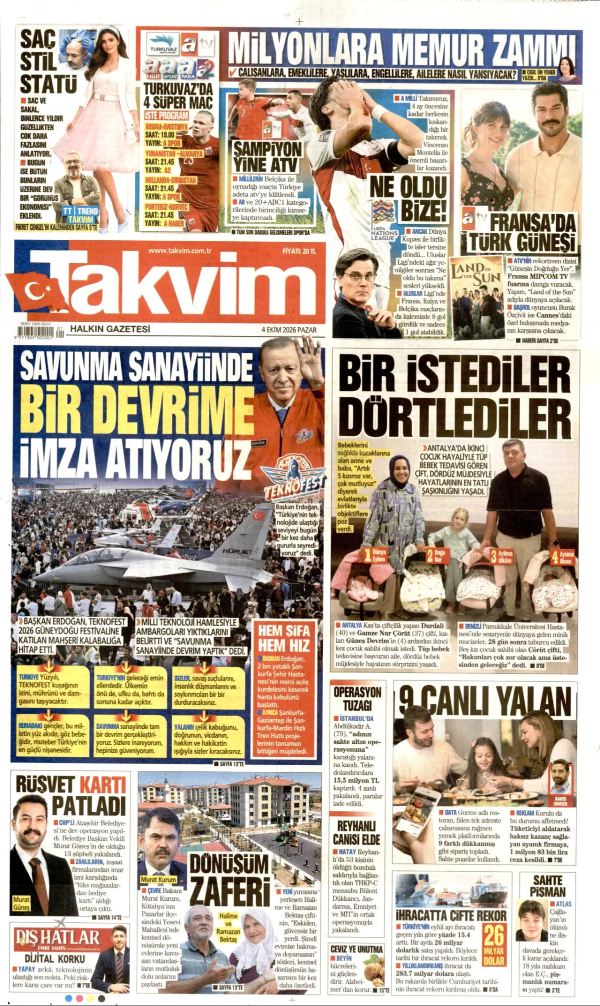 Takvim birinci sayfa manşeti (05 Ekim 2026)