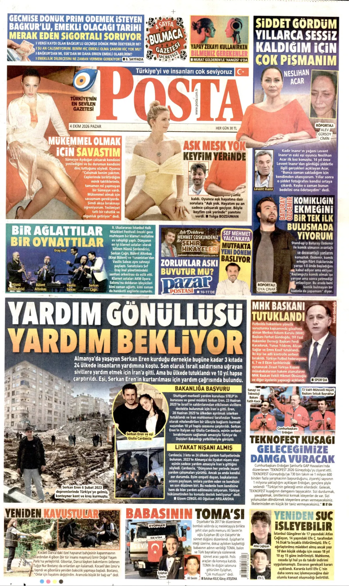 Posta birinci sayfa manşeti (05 Ekim 2026)